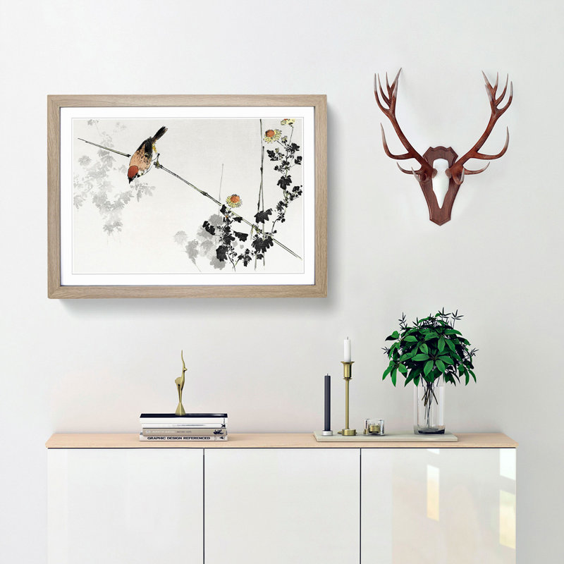 Japanese Swallow Bird by Watanabe Seitei - Picture Frame Painting Print, 62cm H x 87cm W x 2cm D, Oak Framed