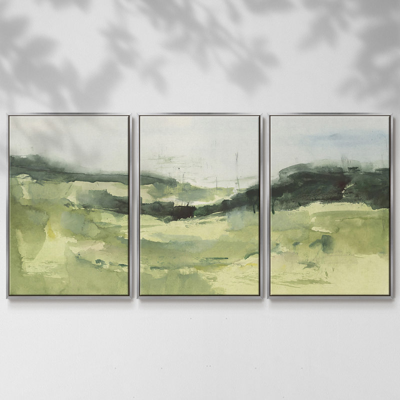 Hill Scramble I, reproduction d'art encadrée sur toile 3 pièces, H 24 po x l 48 po x P 2 po, Encadrement argenté