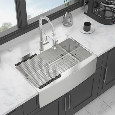 33*22*10 Inch Topmount Kitchen Sink, Apron Front Design, 16 Gauge 304 Stainless Steel, X - Shaped Water Flow For Optimal Drainage Efficiency, R10 Corner Minimizing Food Accumulation, Thick Coating