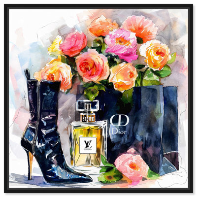 Boot Perfume and Shopping Bag Canvas Fashion Art Prints by Art Remedy