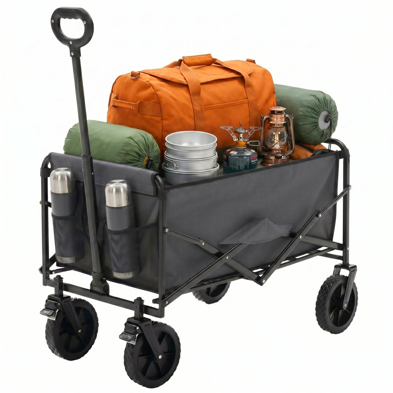 Chariot pliable à roulettes avec chariot, chariot pliant robuste de 330 lb, chariot pliant portatif avec poignée réglable pour faire du camping à la plage