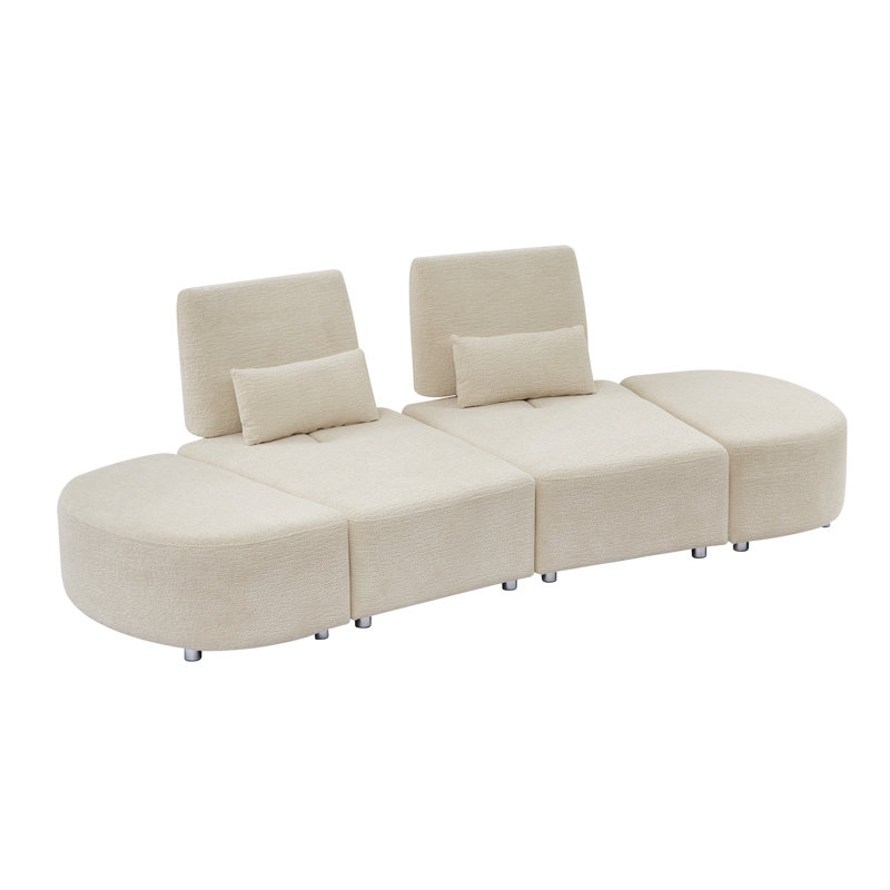 Canapé rembourré avec deux repose-pieds, Beige