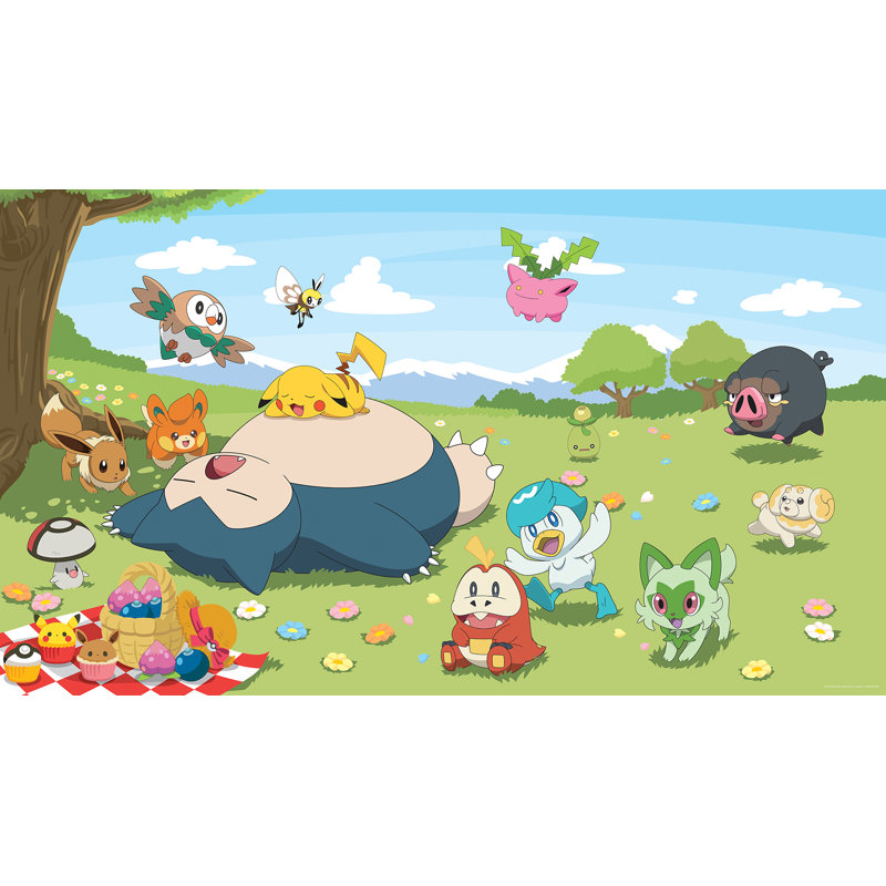 Murale peler et coller vert pique-nique Pokémon