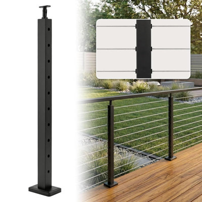 36In Cable Railing Level Post, Horizontal Drilled Deck Cable Railing Post For Deck & Stair Railing System, Matte Black Finish(Level Post)