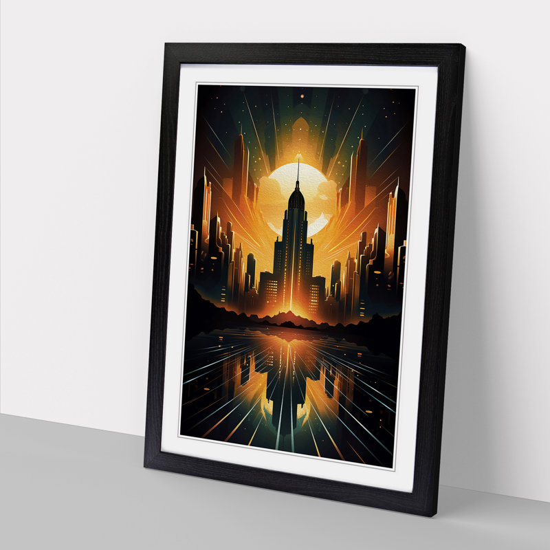 Skyline Art Deco 1 Piece Single Picture Frame Wall Art, 46cm H x 34cm W x 2cm D, Black