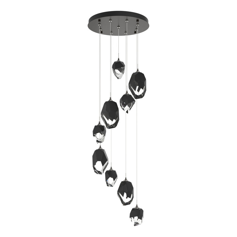 Chrysalis 9 - Light Cluster Geometric Pendant, Black Polished Crystal, Oil Rubbed Bronze, 15" - 80"