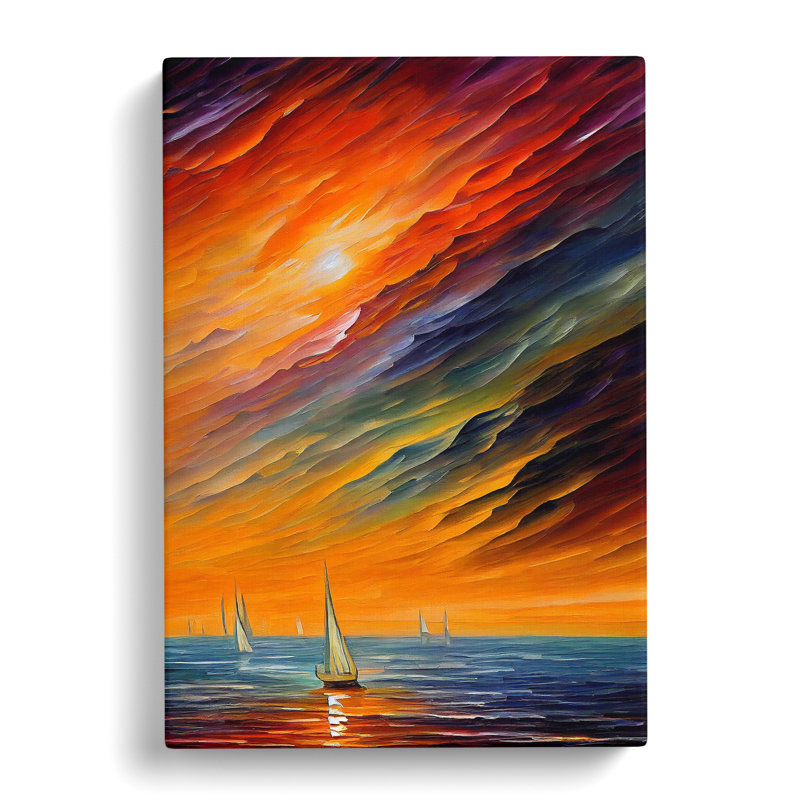 Boats Under The Sunset No.1 - No Frame Painting on Canvas, 60cm H x 40cm W x 3cm D