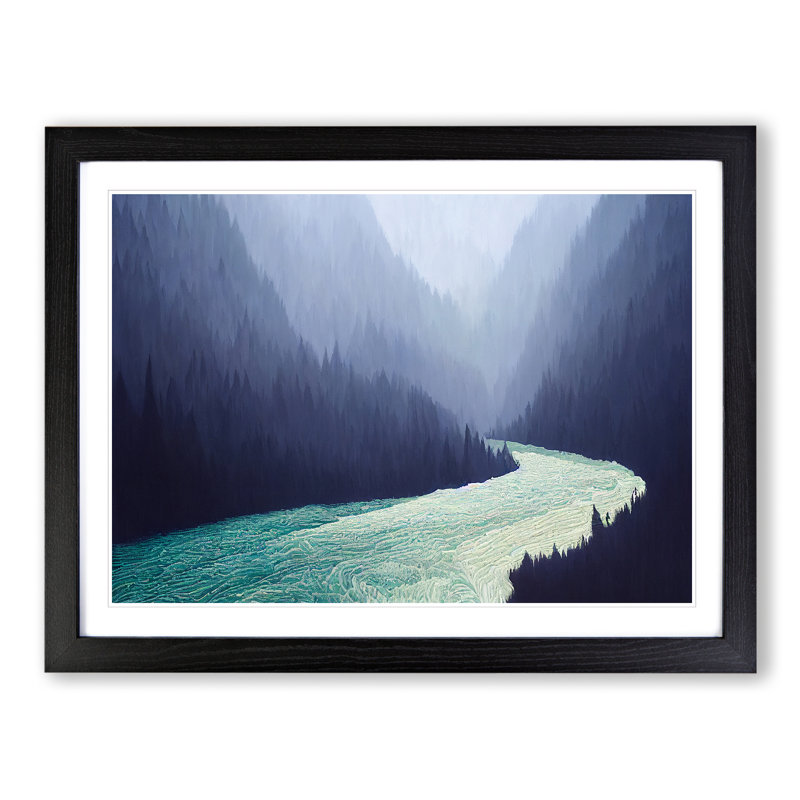 River Through The Forest - Single Picture Frame Print, 46cm H x 64cm W x 2cm D, Black Framed