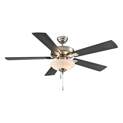 Galeson 52" 5-Blade LED Ceiling Fan - Brushed Nickel with Brushed Nickel and Matte Black Reversible Blades and Etched Glass