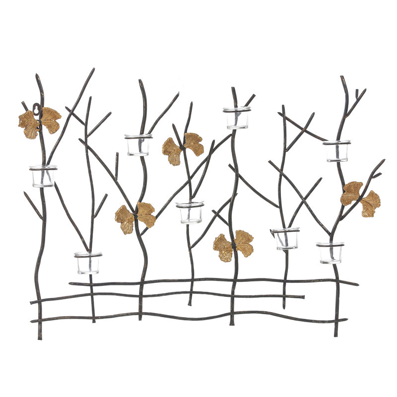 23.25" H Wall Sconce Candle Holders – Branch Design with Gold Butterfly Wall Decor