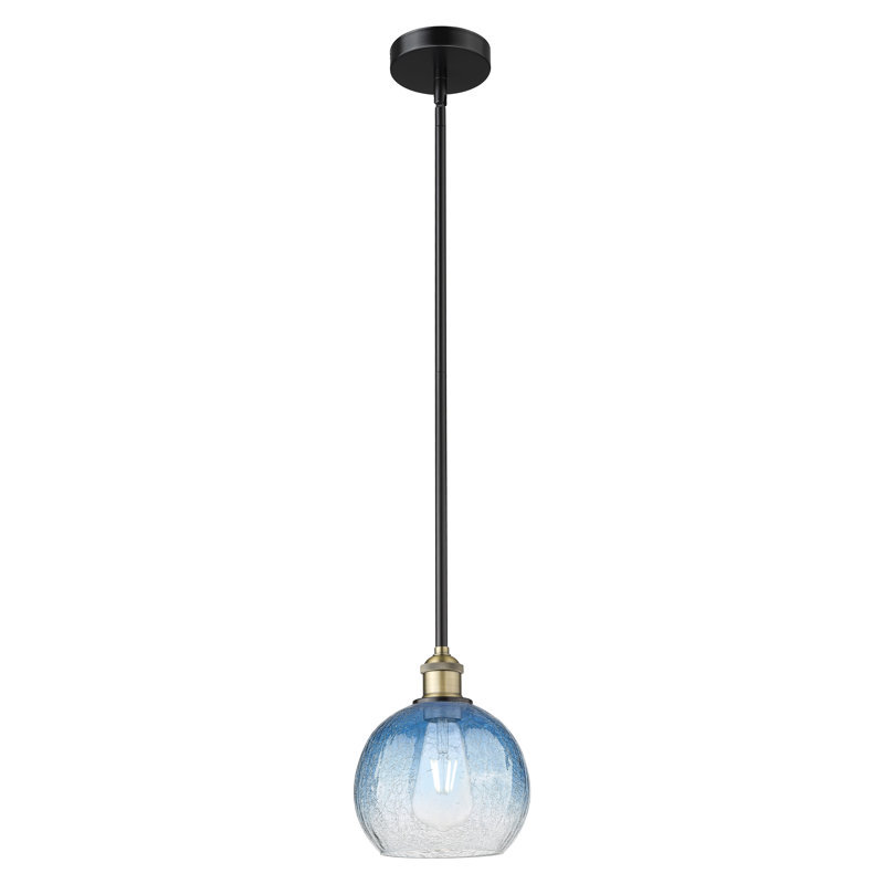Edison - Brookhaven Globe - Mini-luminaire suspendu avec tige 8 po 1 lumière, Sapphire Blue, Black Antique Brass