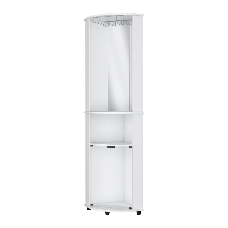 Armoire de bar d'angle blanche à 3 niveaux avec support en verre