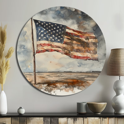 Liberty Flag Of USA In 18S - USA Round Metal Wall Art, Traditional Blue Metal Art Print
