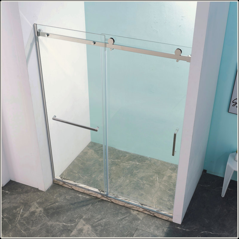 Porte de douche coulissante simple semi-cadre en acier inoxydable 304, verre trempé clair de 5/16 po (8 mm) de large épaisseur