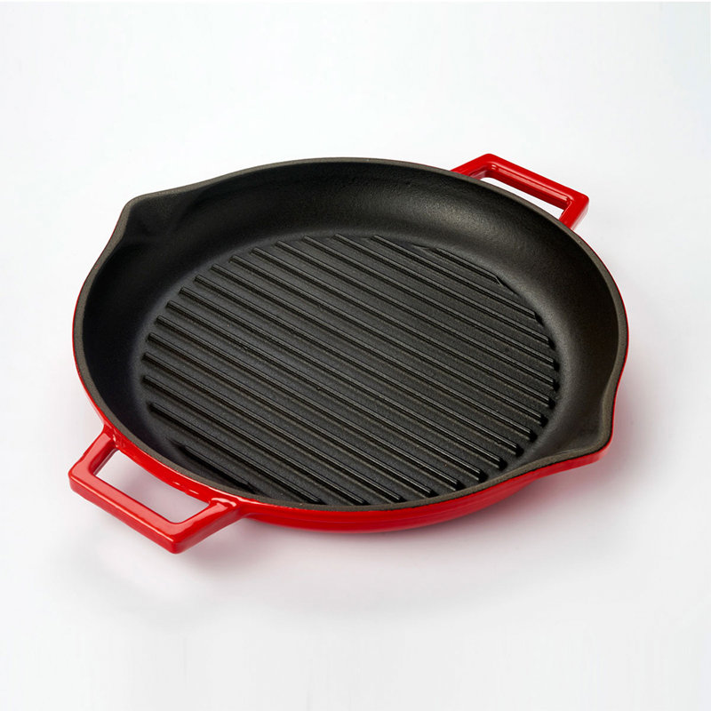 Poêle à griller ronde en fonte antiadhésive 11 po Turgla Home, Rouge