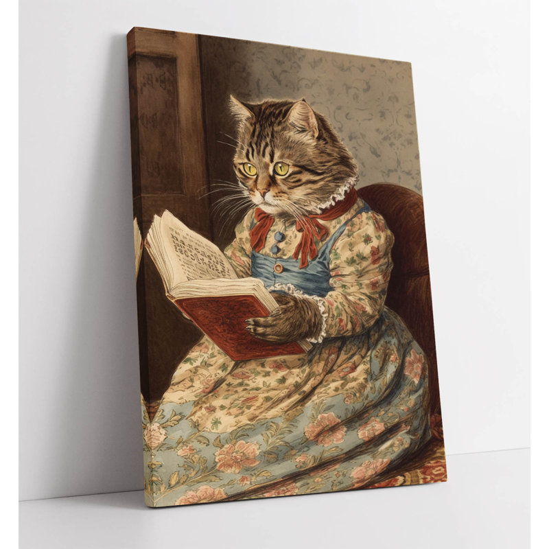 Cat reading a book by beatrix potter Canvas Wall Art Print Picture, 30.48 cm H x 20.32 cm W