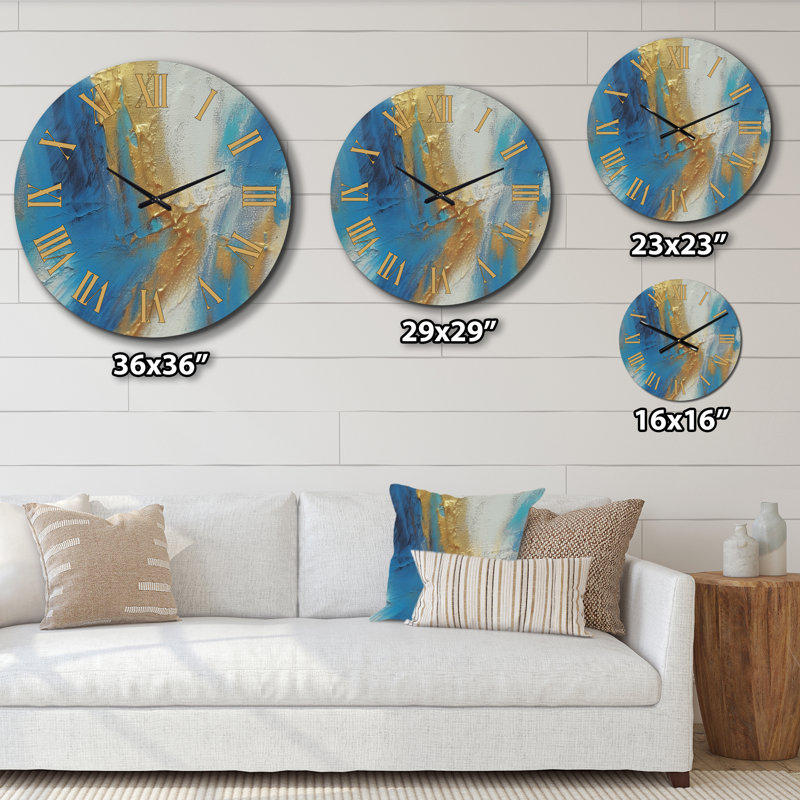 Sudden Sensuality - Turquoise abstraite et or - Horloge murale abstraite, Petit