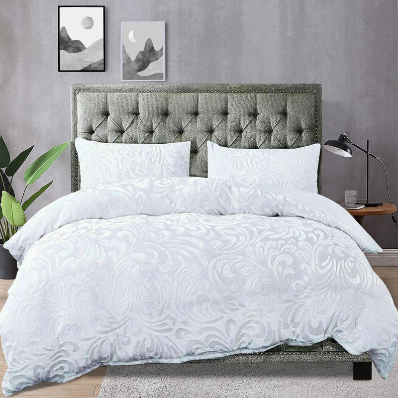 Polyester Floral Duvet Cover with Pillowcases, Double, White