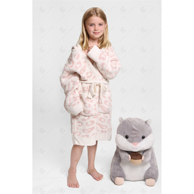 Peignoir à capuchon doux de luxe pour enfants avec ceinture à poches avant - Rose, Rose