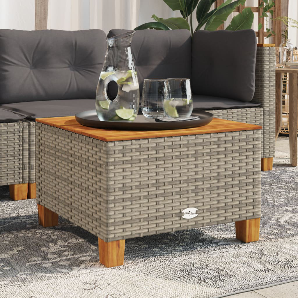 Couchtisch aus Massivholz/Stahl/Polyrattan