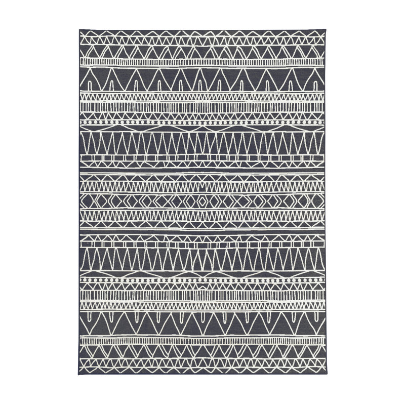 Chelsea Tribal Aztec Black Performance Flatweave Washable Geometric Indoor / Outdoor Rug, Rectangle 5' x 7'