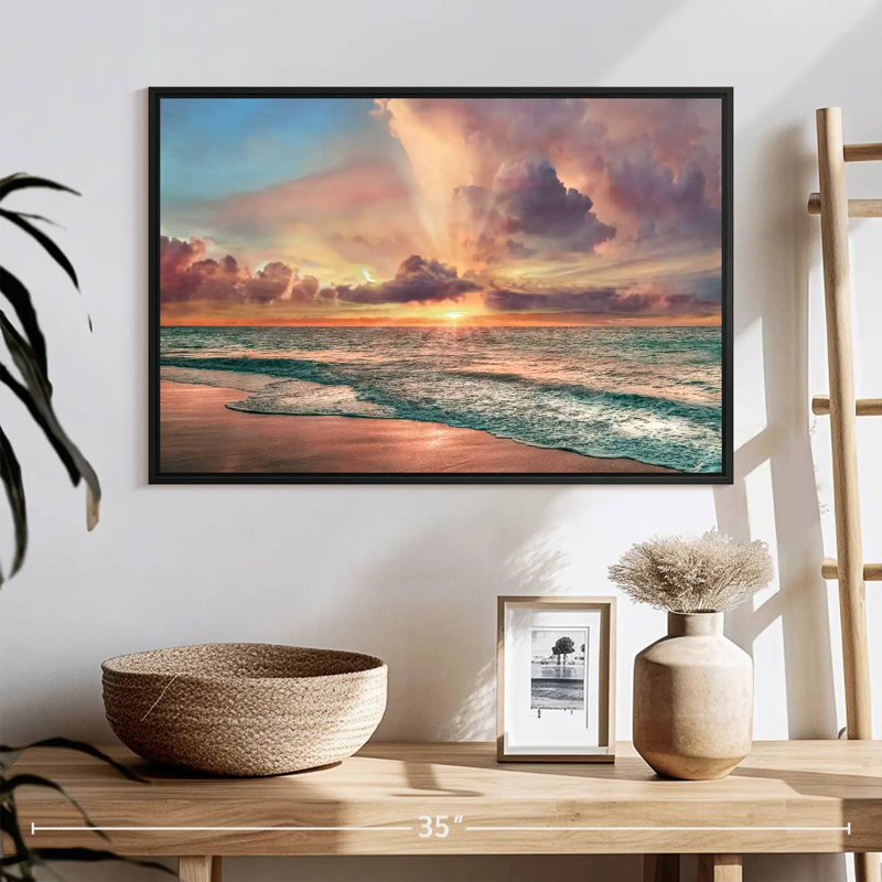 Plage de cuivre, 25 po x 17 po, Cadre flottant noir