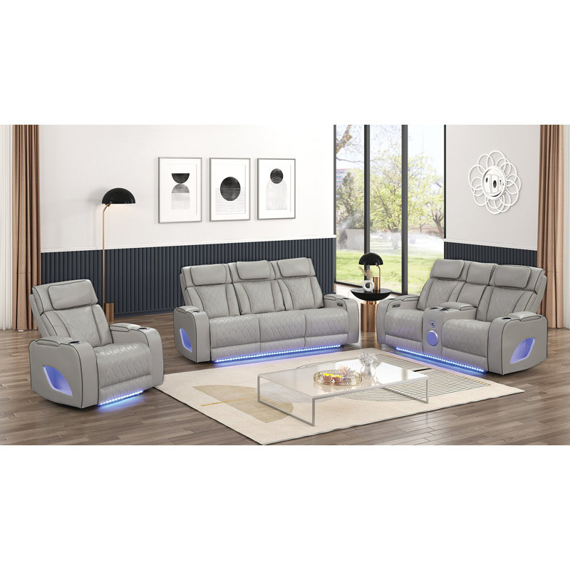 Ensemble de salon inclinable 3 pièces Fortuner, Gris