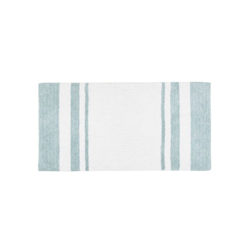 Aqua 100% Cotton Casual Striped Reversible 27x45'' Bath Rug, 27'' W x 45" L, Aqua