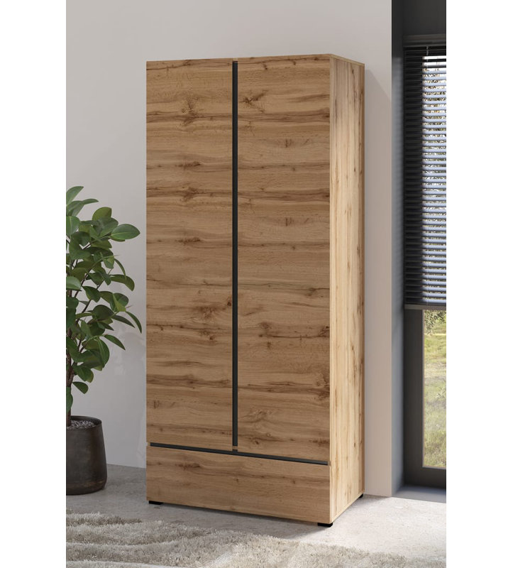 Scasso 2 Door Manufactured Wood Wardrobe, Oak Wotan