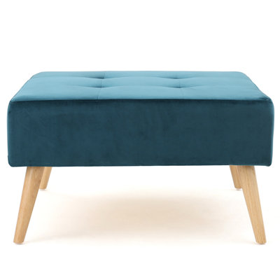 Avec son cachet moderne Mid-Century, velours bleu sarcelle, pieds en bouleau massif, apparence 30,5 po x 30,5 po x 17 po, revêtement en velours