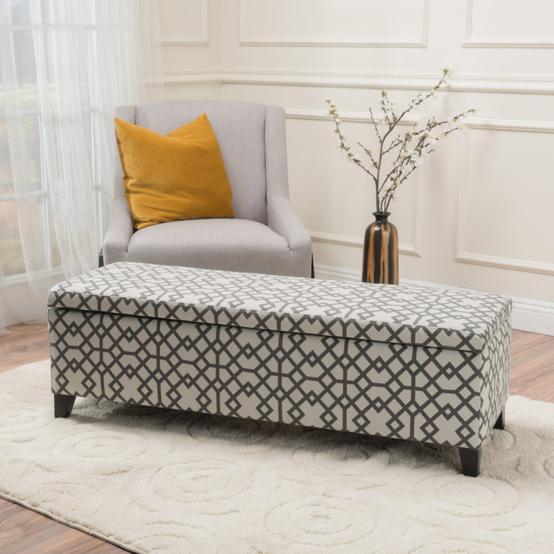  Entryway Bench Upholstered Bench Bedroom Storage Bench Wood Bench Fabric Bench, Gray Geometric