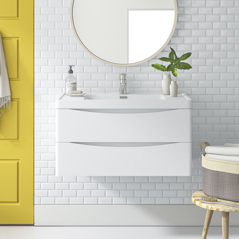 Stanhope 900mm Single Bathroom Vanity with Integrated Stone Basin, Gloss White