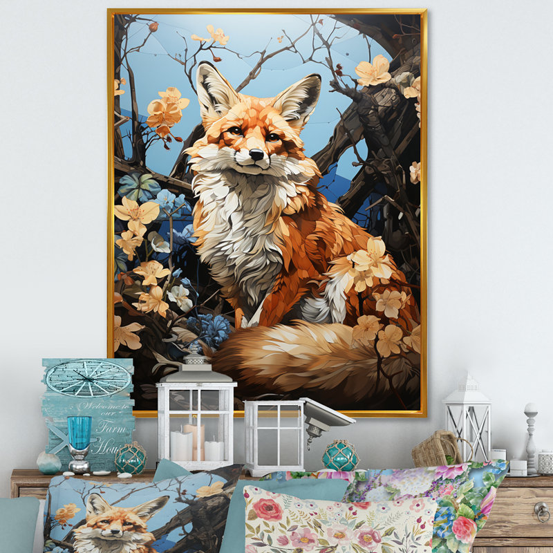 Reproduction d'art sur toile Fox Wilderness Guardian Pastoral II - Animaux, H 44 po x l 34 po x P 1,5 po, Cadre flottant doré
