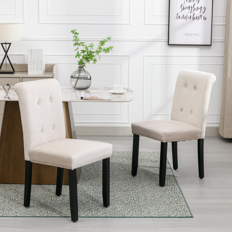 Hollowayville 49cm H Tufted Velvet Upholstered Side Chair, Cream