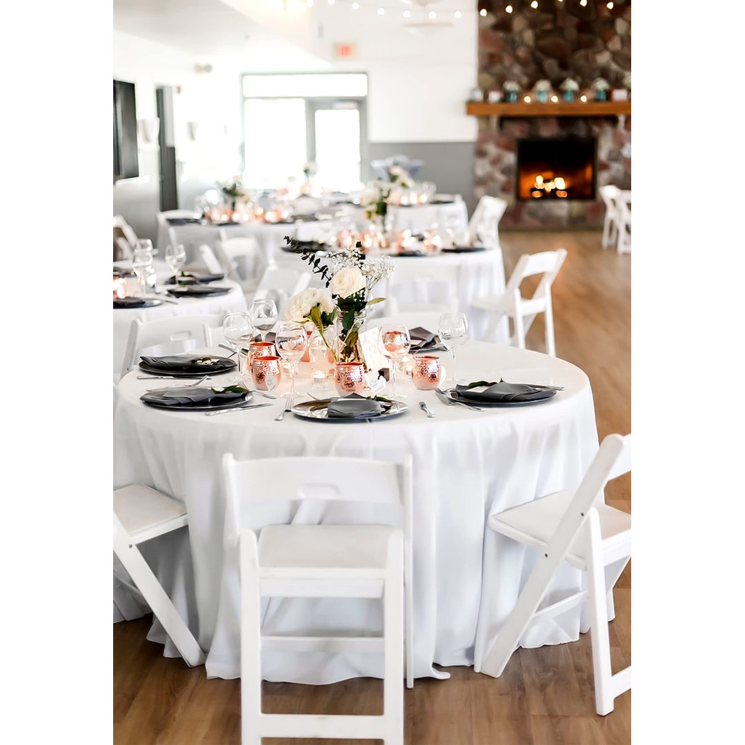 6-Pack 120-Inch White Round Polyester Tablecloth, Washable for Weddings, Parties, Banquets, and Camping