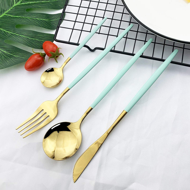 Flatware Serving Set 24 Piece, Green Gold