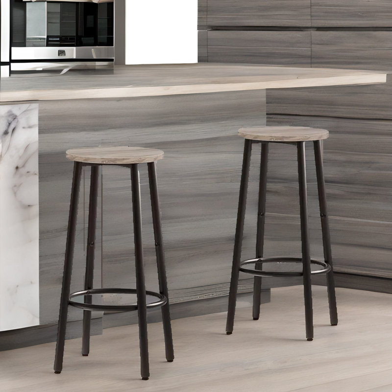 Rustic Industrial Bar Stools with Metal Frame Kitchen Furniture Chair Dining, Grey