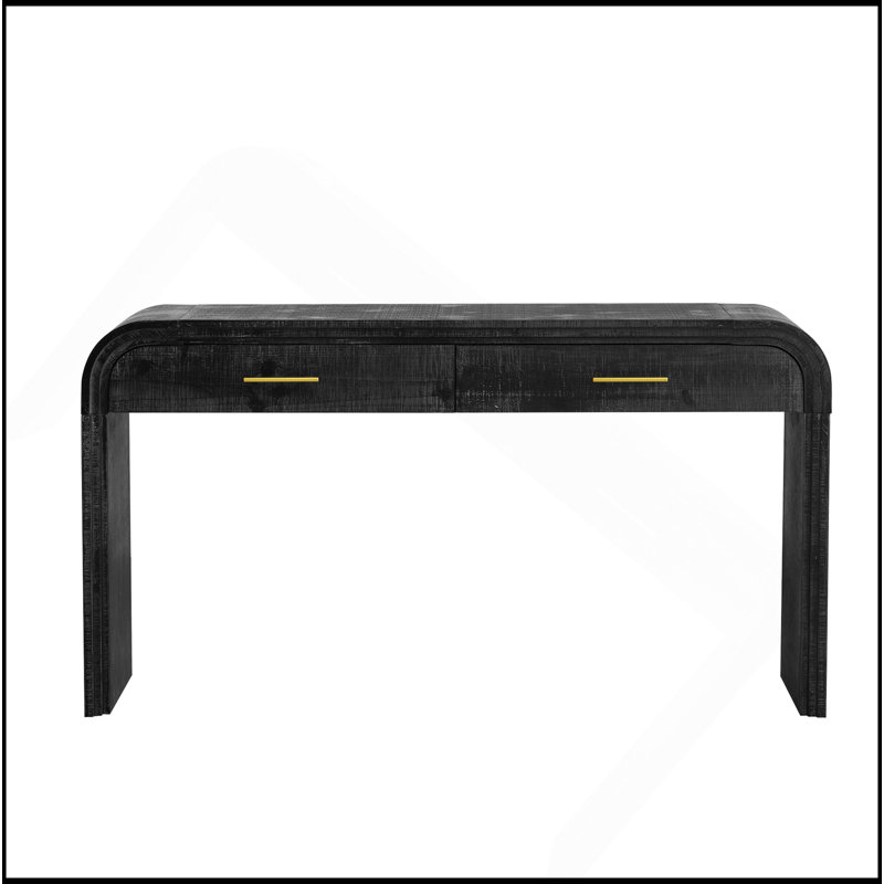 Unique Retro Silhouette Console Table With Open Style, Two Top Drawers For Entrance, Dinning Room, Living Room (Antique Black)