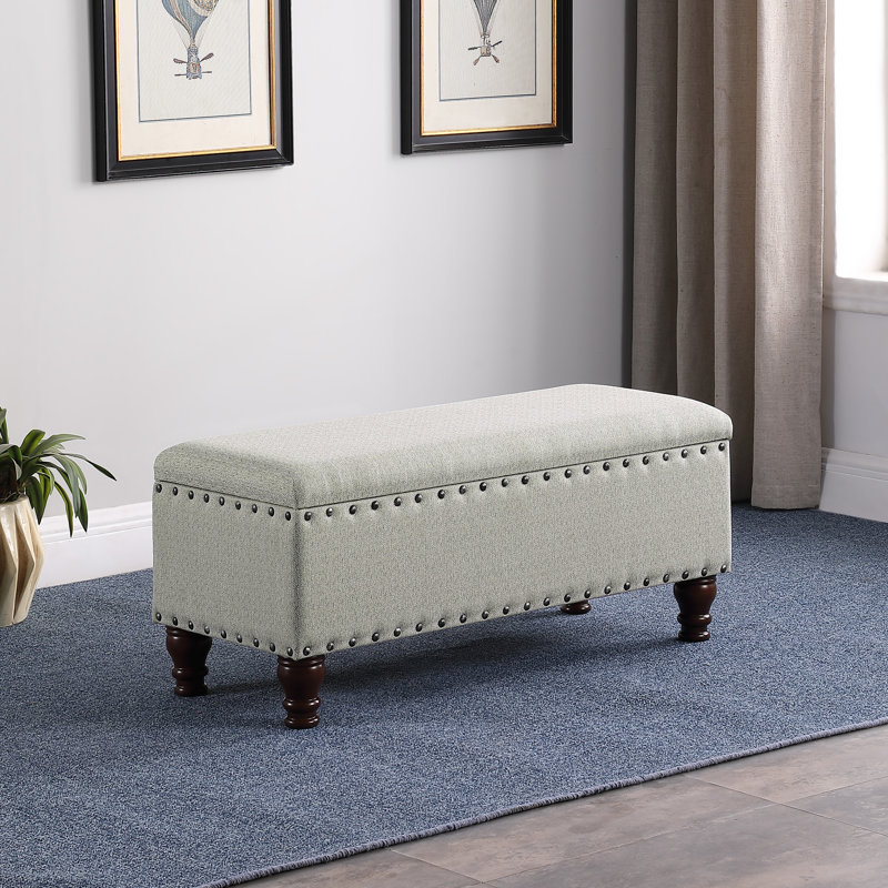 Collantes Upholstered Storage Bench, Textured Gray Woven