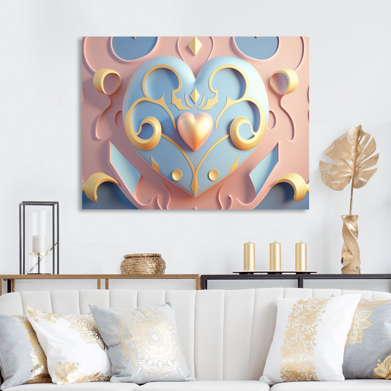 «Cheraw Contemporary Pastel Radiating Pink Heart II», reproduction sur toile, L 20 po x H 12 po, Toile tendue