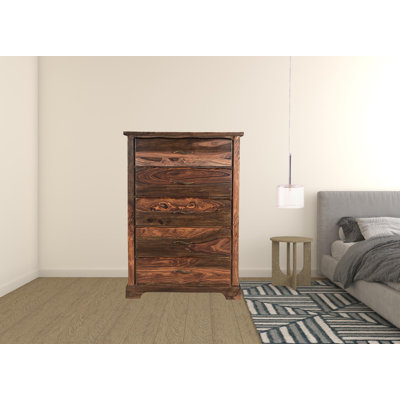 36" Dark Brown Solid Wood Five Drawer Chest