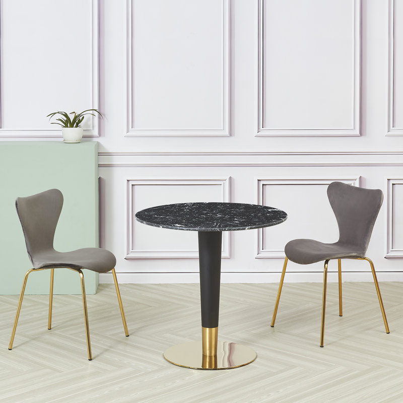 Shadybrook Round Faux Marble Top Metal Base Dining Table, Black, 75cm H x 100cm L x 100cm W
