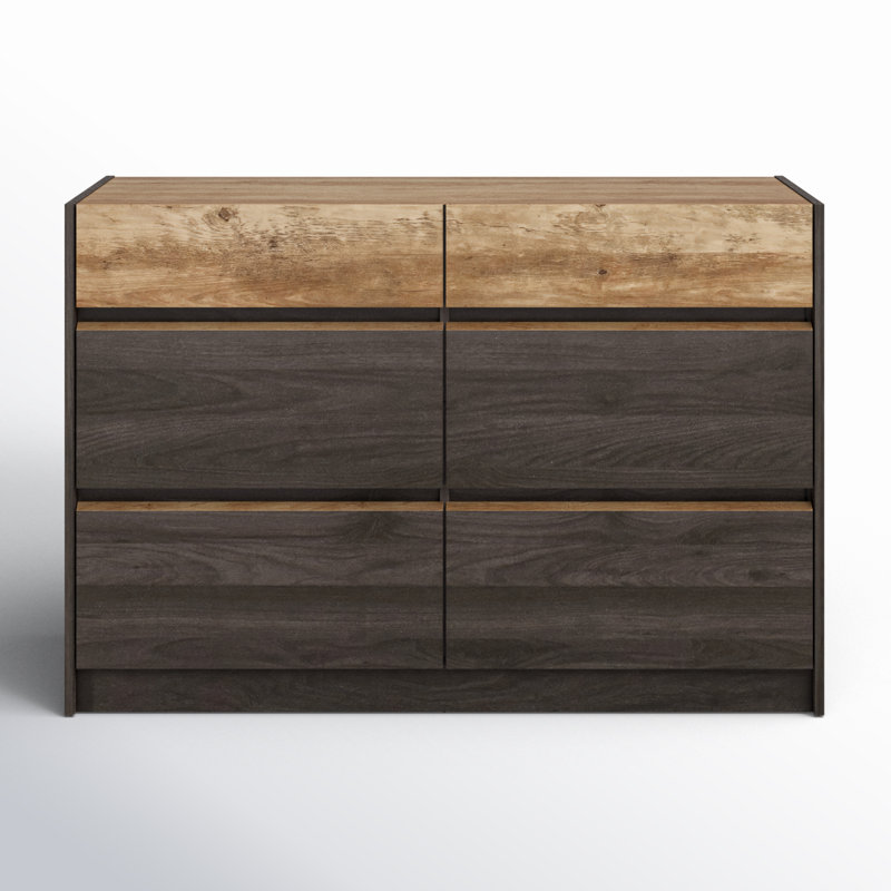 Saisha 6 Drawer 46.5'' W Double Dresser, Gray/Brown