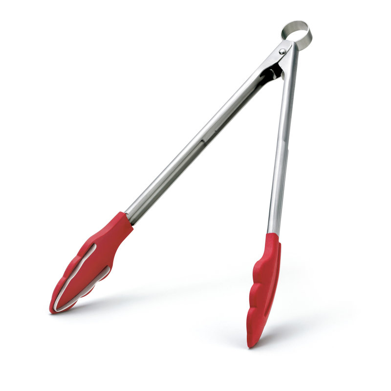 Cuisipro Tongs with Teeth, Silicone, Red, Lock for Safe and Compact Storage, Cooking Tongs, Suitable for Non-Stick Pans, Good Grip, 9.5”, 24cm