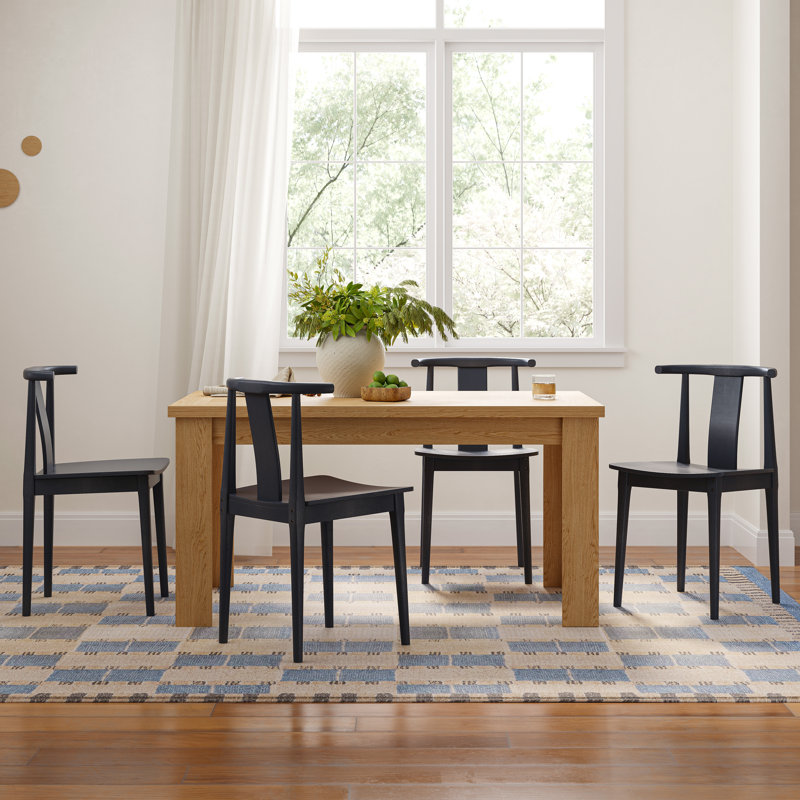 Farmhouse Wood Dining Chairs With Curved Back, Black, 4