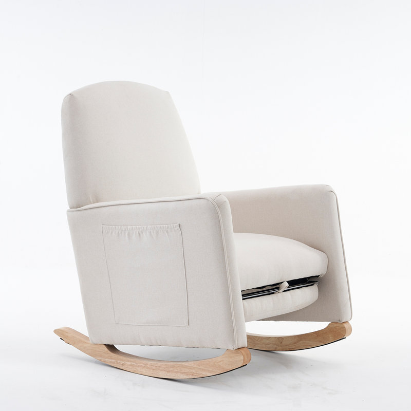 Chaise berçante en coton et lin avec repose-pieds réglable
