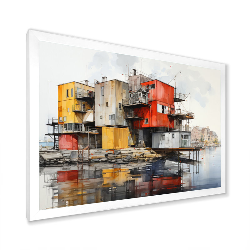 Port Urban Waterfront sur toile, Cadre photo blanc, H 24 po x l 32 po x P 1 po