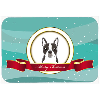 Boston Terrier Merry Christmas Glass Cutting Board