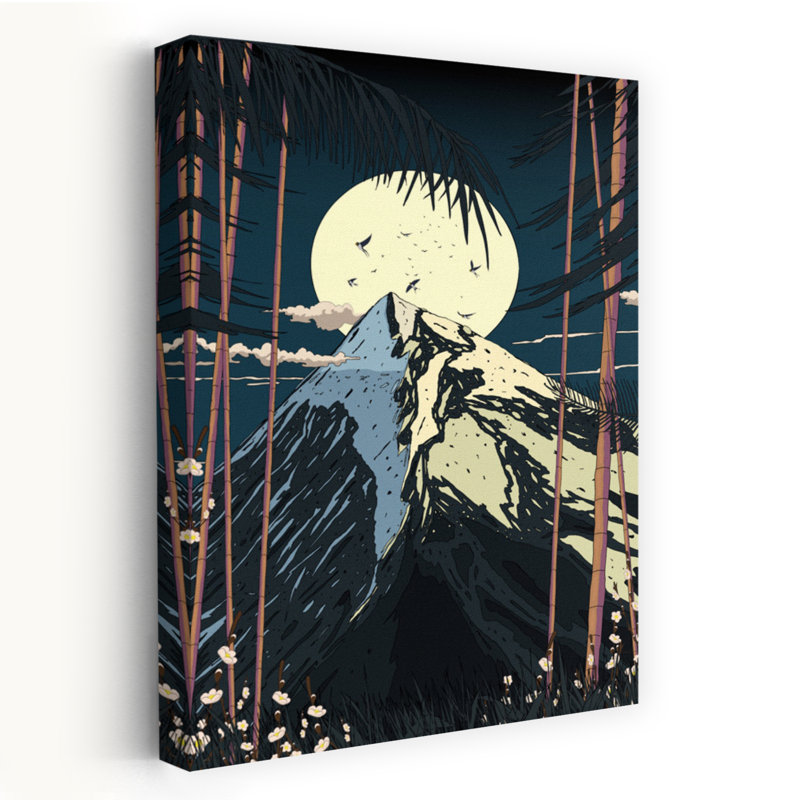 Contemporary Art Abstract Minimalist Retro Bamboo Bird Flower Forest Wall Art - Wrapped Canvas Print, 91.44 cm H x 60.96 cm W