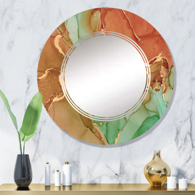 Turquoise et brun, art abstrait fluide de luxe V - miroir mural moderne